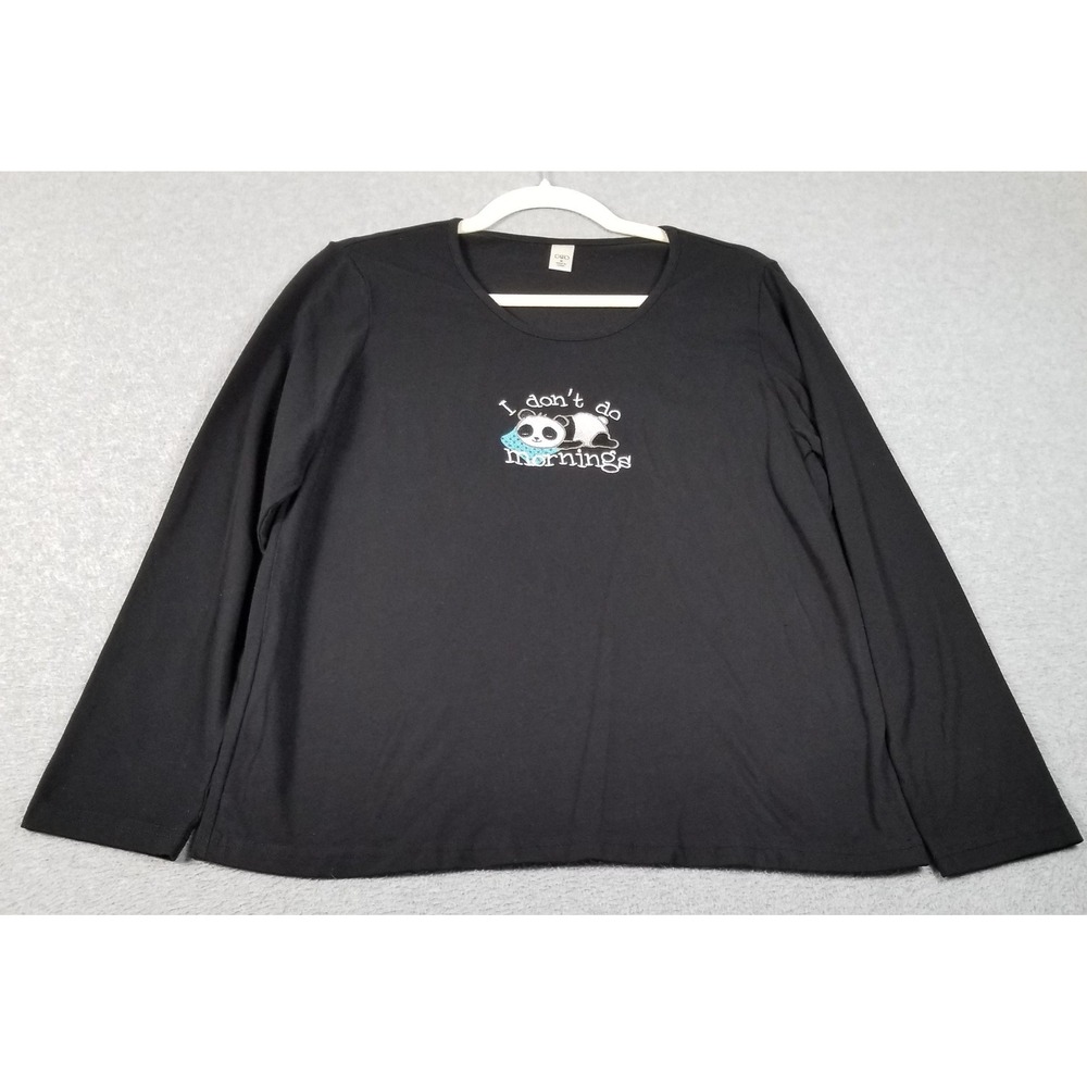 Cato Sleep Shirt Womens Medium Black Panda I Don't Do Mornings Long Sleeve Top